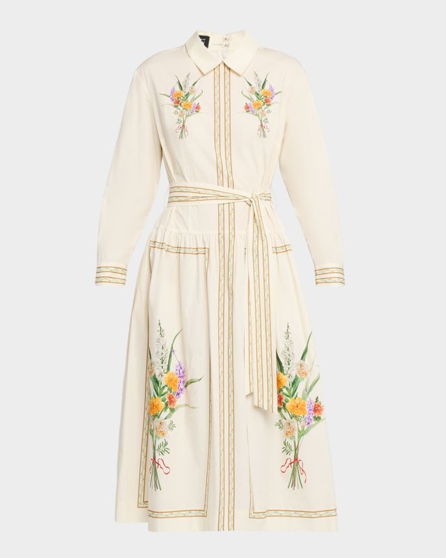 Floral-Print Cotton Midi Shirtdress